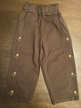 Floral Embroidered Pull-On Pants